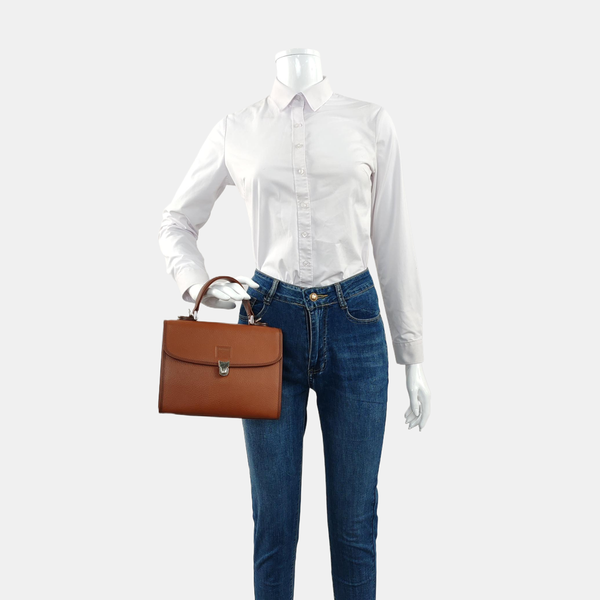 Calfskin Top Handle Bag Brown