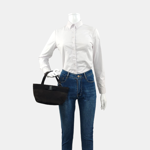 Suede Top Handle Bag Black