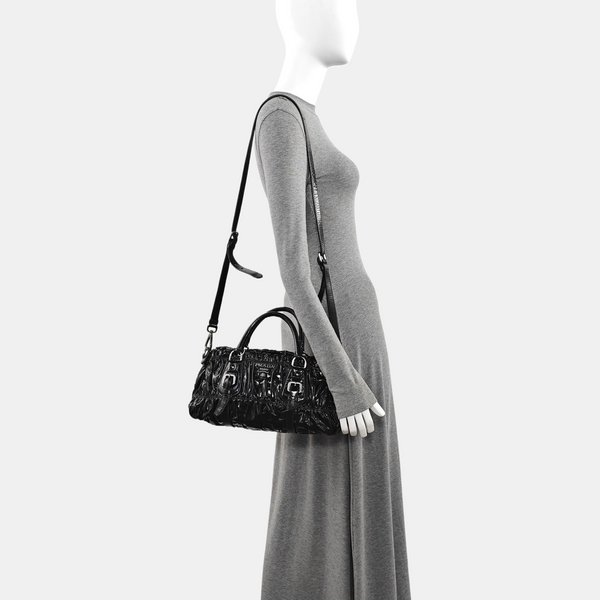 Quilted Patent Leather Tote Bag Black