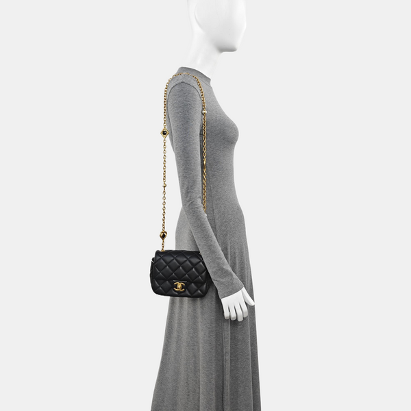 Quilted Lambskin Shoulder Bag Mini Black