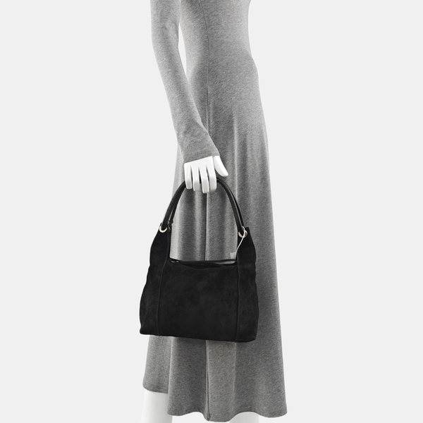 Suede Top Handle Bag Black