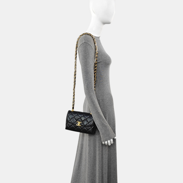 Quilted Grained Calfskin Shoulder Bag Black