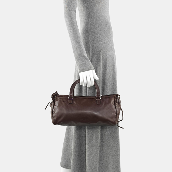 Calfskin Top Handle Bag Brown