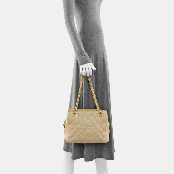 CHANEL PETITE Quilted Grained Calfskin Beige