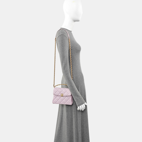 Quilted Grained Calfskin Shoulder Bag Mini Purple