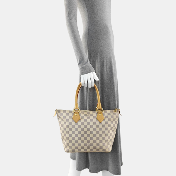 SALEYA PM Damier Azur Coated Canvas White