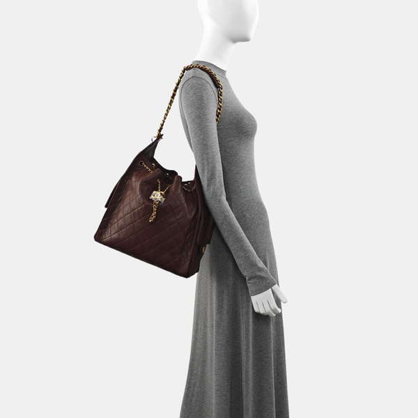 CHANEL 25 Medium Quilted Grained Calfskin Brown