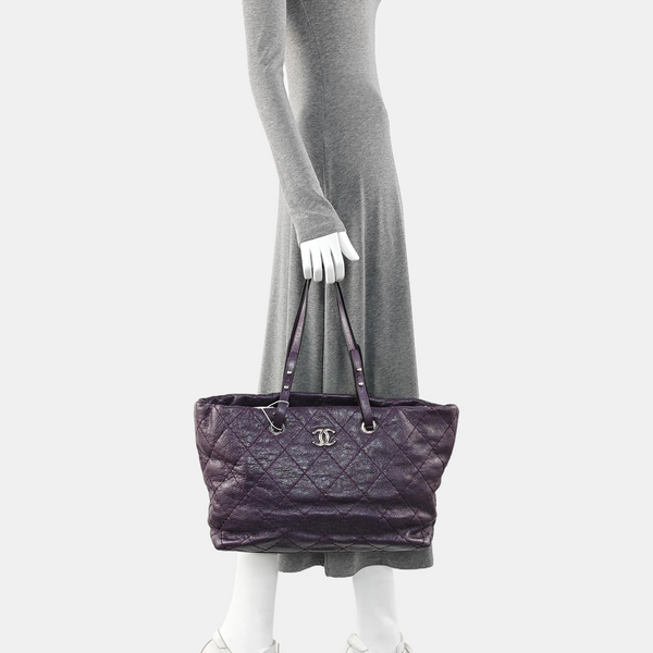 Quilted Calfskin Tote Bag Purple