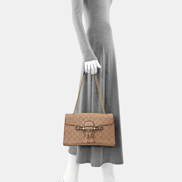 Emily Chain Monogram Calfskin Beige