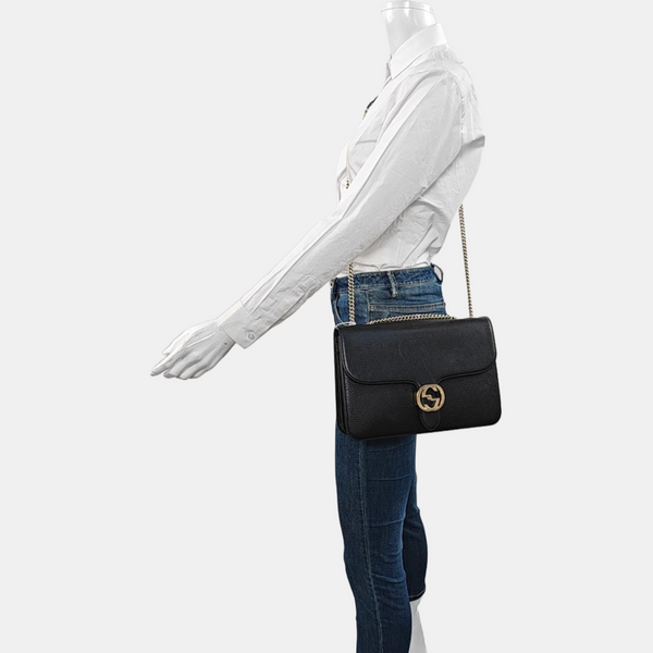 Interlocking G Large Calfskin Black