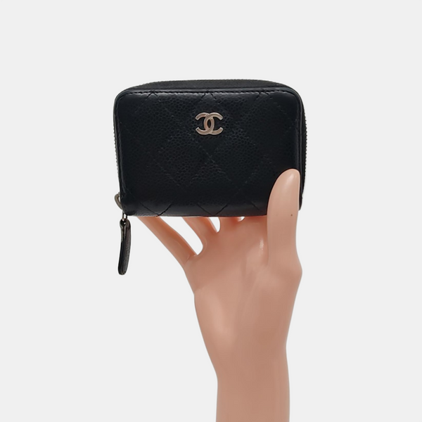 Quilted Grained Calfskin Wallet Black
