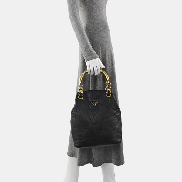 Quilted Lambskin Bucket Bag Black