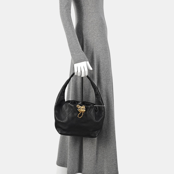 Quilted Calfskin Top Handle Bag Black