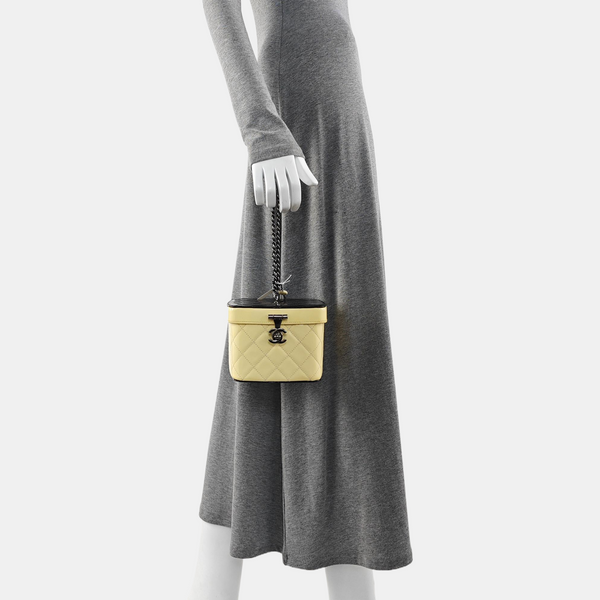Quilted Patent Leather Top Handle Bag Yellow