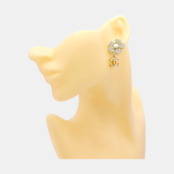 CC Logo Metal Gold Stud Earrings
