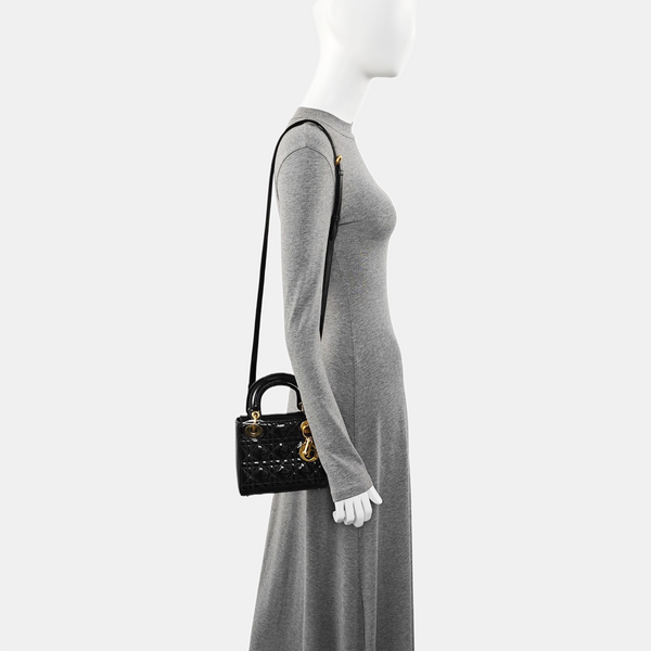 Lady Dior Mini Cannage Patent Leather Black