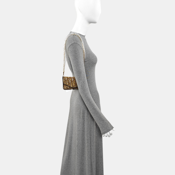 Oblique Canvas Clutch Brown