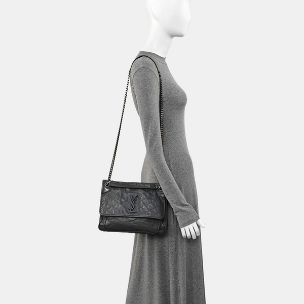 NIKI Medium Chevron Calfskin Gray