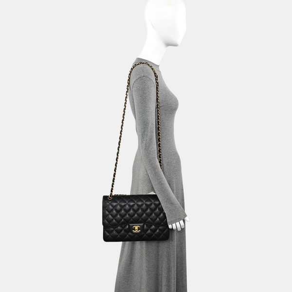 CLASSIC FLAP Jumbo Quilted Grained Calfskin Black