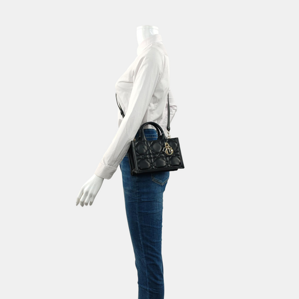 Authenticated pre-owned Lady D-Joy Mini Cannage Calfskin Black - Tote Bag at Looply
