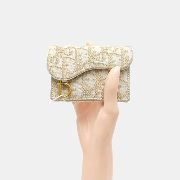 Saddle Mini Oblique Canvas White Card Holder