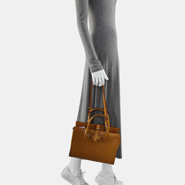 Calfskin Top Handle Bag Brown