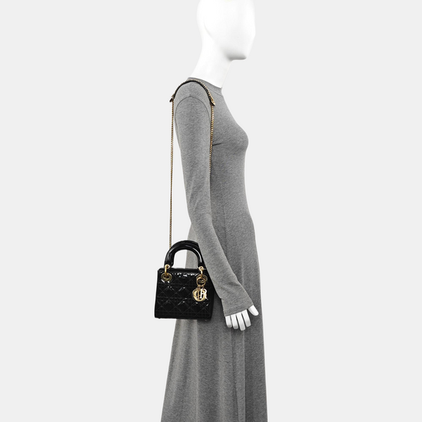 Lady Dior Mini Quilted Patent Leather Black