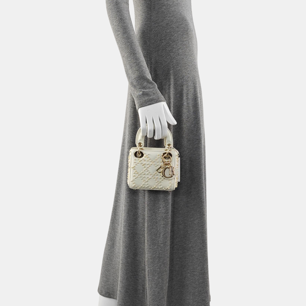 Authenticated pre-owned Lady Dior Super Mini Quilted Lambskin White - Tote Bag at Looply