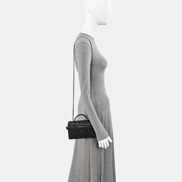 Quilted Grained Calfskin Shoulder Bag Black