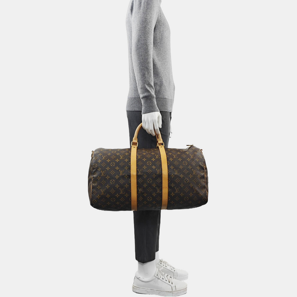 KEEPALL 50 Monogram Coated Canvas Brown