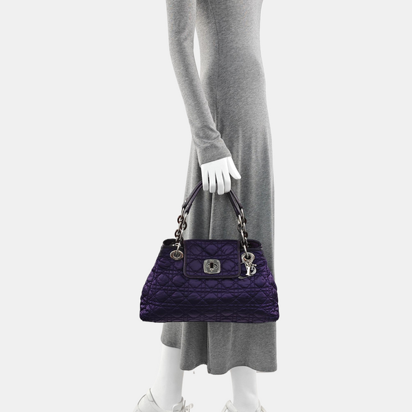 Cannage Silk Satin Tote Bag Purple