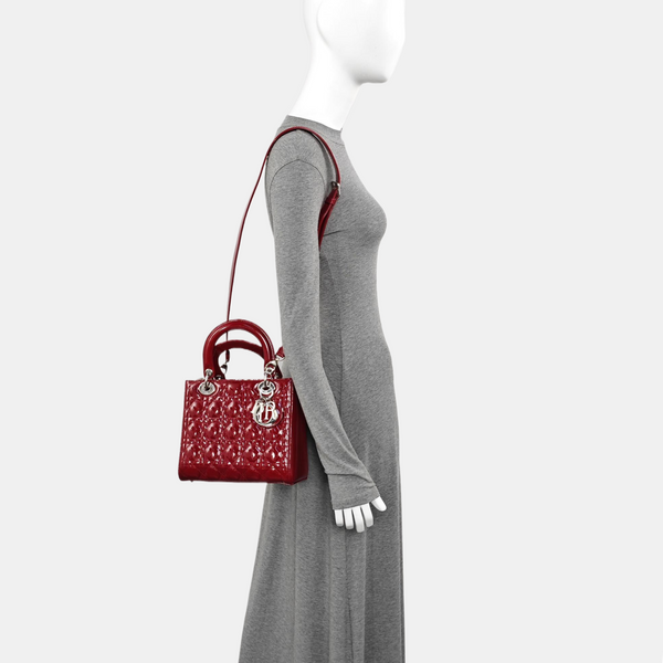 Lady Dior Medium Cannage Patent Leather Red