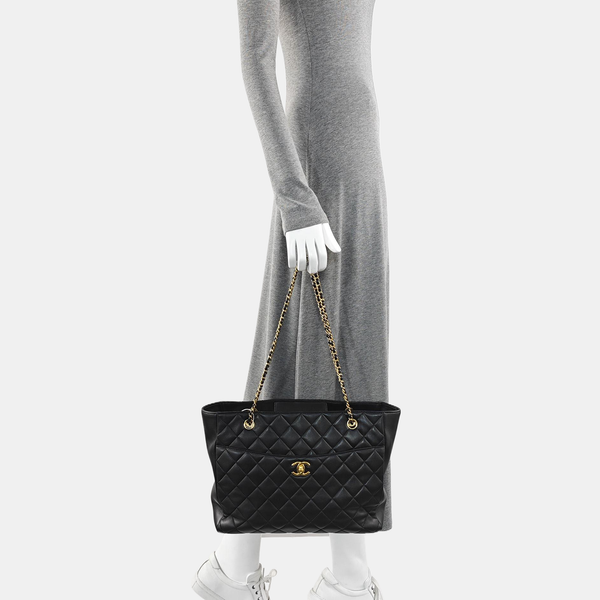 Quilted Lambskin Tote Bag Large Black