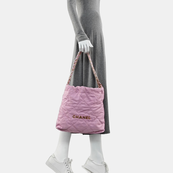 Authenticated pre-owned CHANEL 22 Small Quilted Calfskin Pink - Tote Bag at Looply