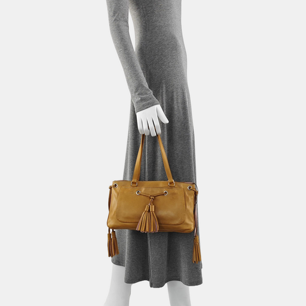 Lambskin Top Handle Bag Brown