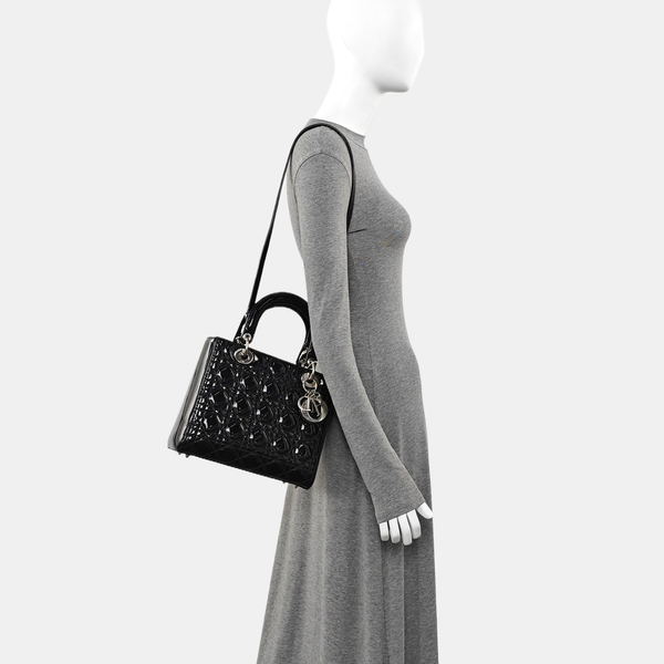 Lady Dior Medium Cannage Patent Leather Black