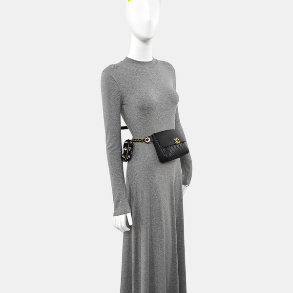 Quilted Leather Belt Bag Black