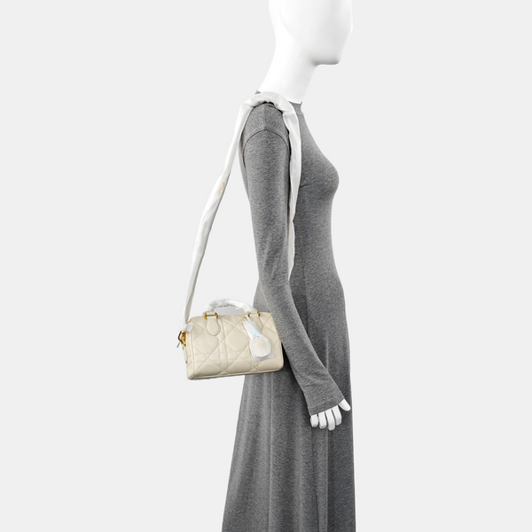 Cannage Calfskin Shoulder Bag White