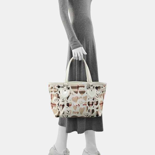 Coated Canvas Top Handle Bag White