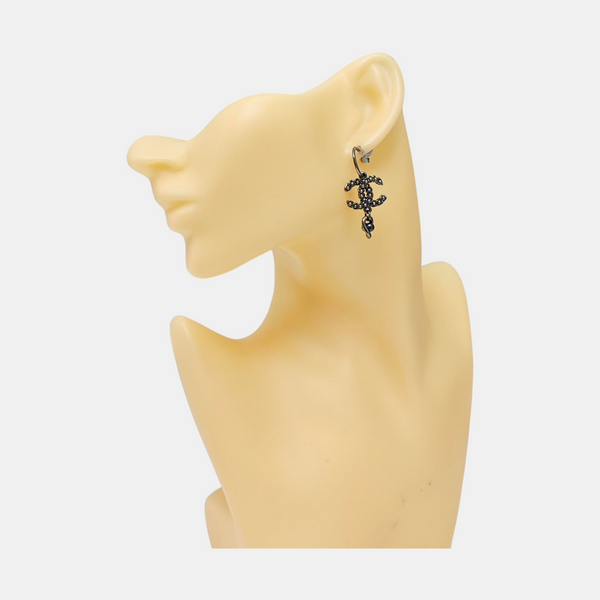 CC Logo Metal Gray Stud Earrings