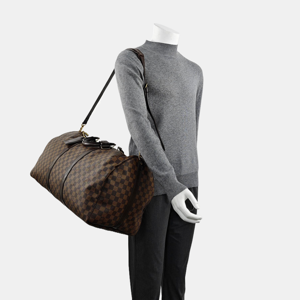 KEEPALL 55 Damier Ebene Coated Canvas Brown
