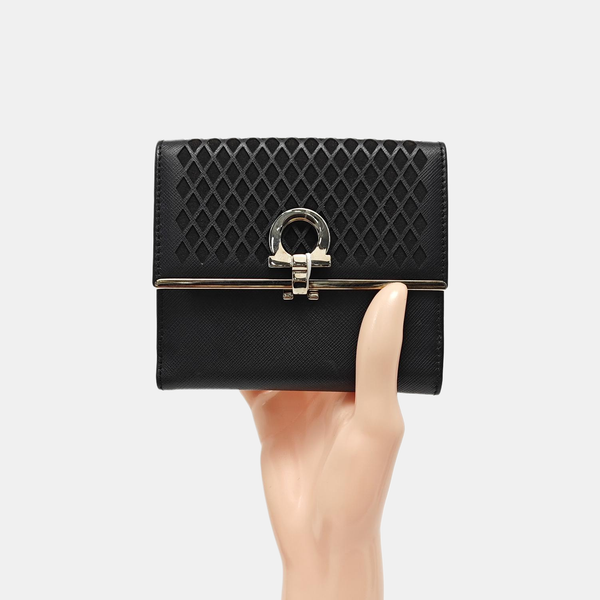 Gancini Small Calfskin Black Wallet