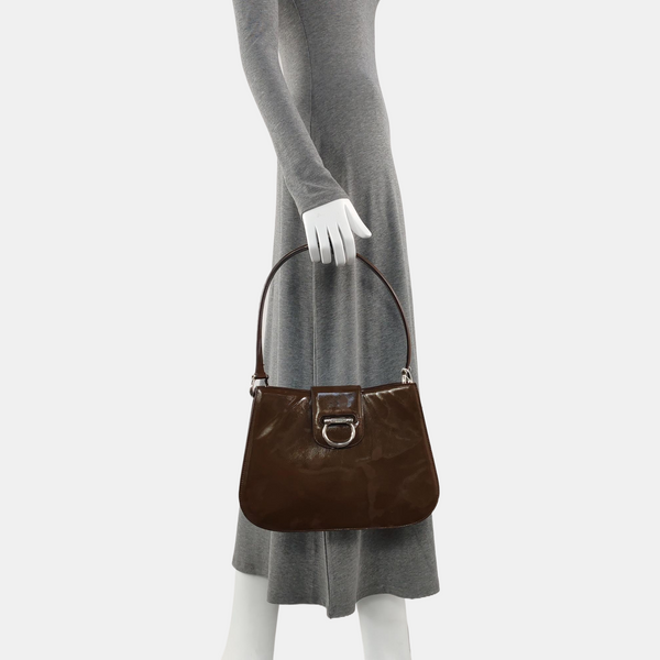 Patent Leather Top Handle Bag Brown