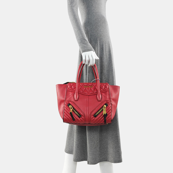 Quilted Lambskin Tote Bag Red