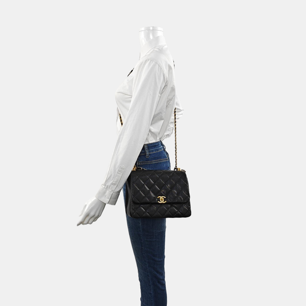 Large Quilted Grained Calfskin Black