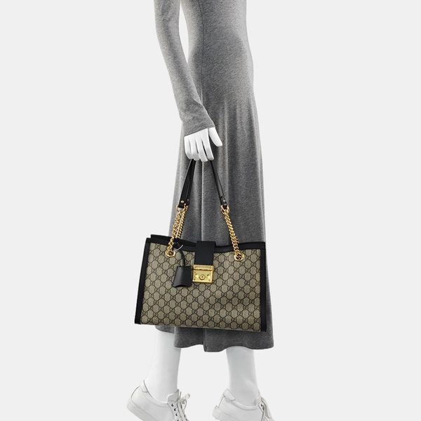 Padlock Medium Monogram Coated Canvas Beige