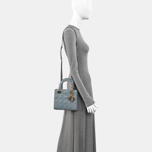 Lady Dior Small Cannage Patent Leather Gray