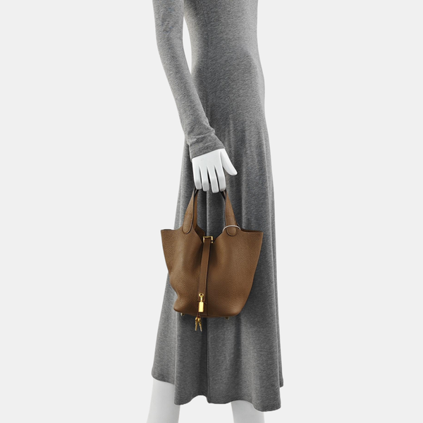 Authenticated pre-owned Picotin Lock 18 Clemence Brown - Bucket Bag at Looply