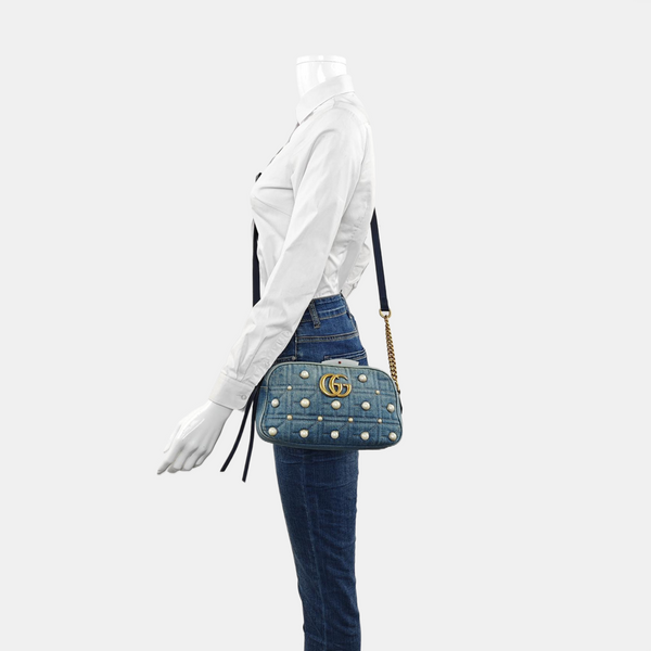 GG Marmont Small Quilted Canvas Blue