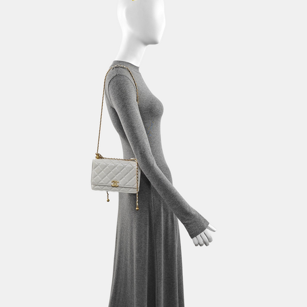 Quilted Calfskin Shoulder Bag White